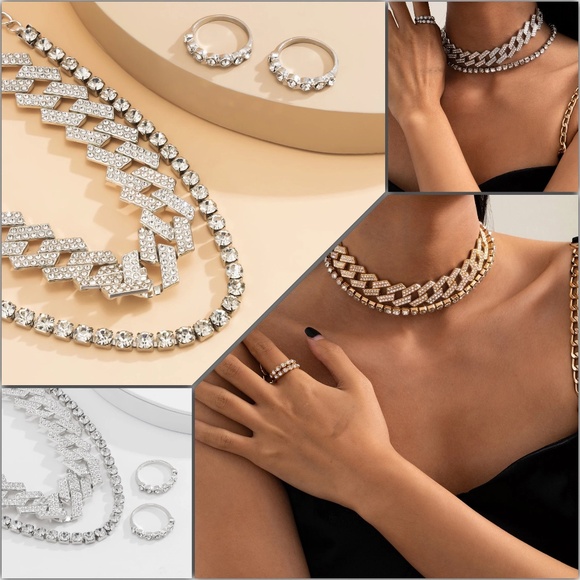 Double Diamond Layered Necklace and Ring Set - Picture 1 of 10